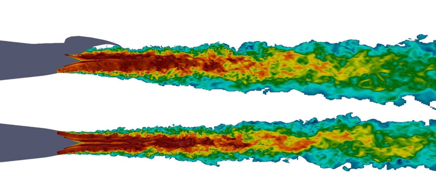 Simulation of coaxial heated jets